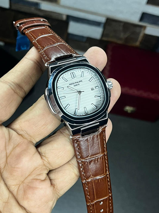 Nautilus Leather Strap Master Lock - Brown-White