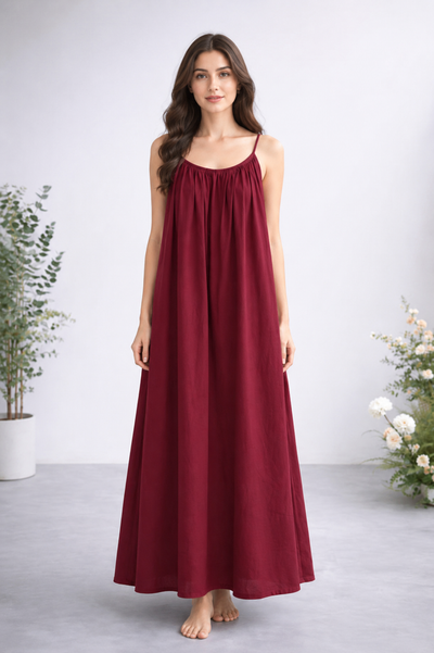 Gathered Linen Maxi Dress with Spaghetti Straps