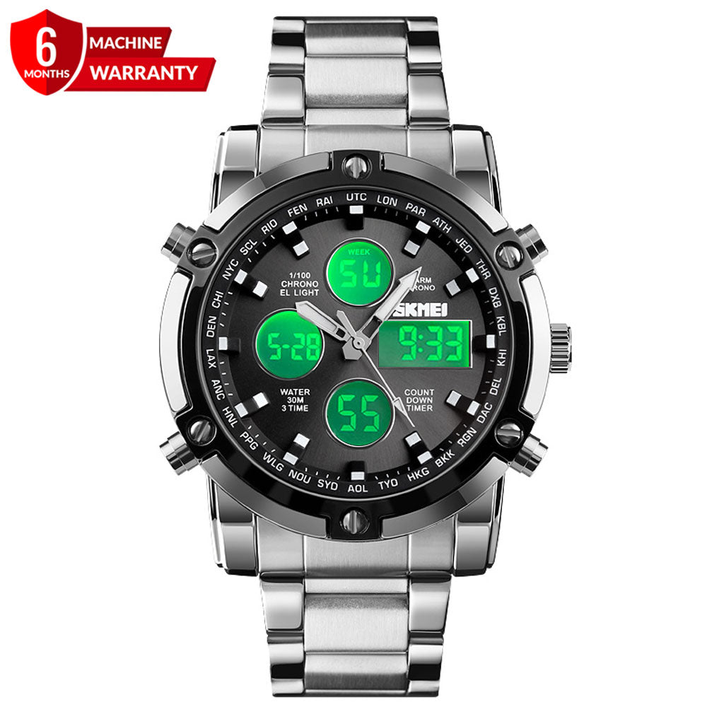 Dual Time (Analog & Digital) Chain Watch For Men